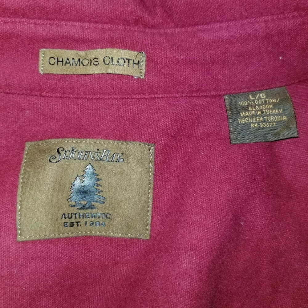 St. John's Bay Chamois Cloth Shirt Men's Large Red Shacket Brushed Flannel - Picture 2 of 7